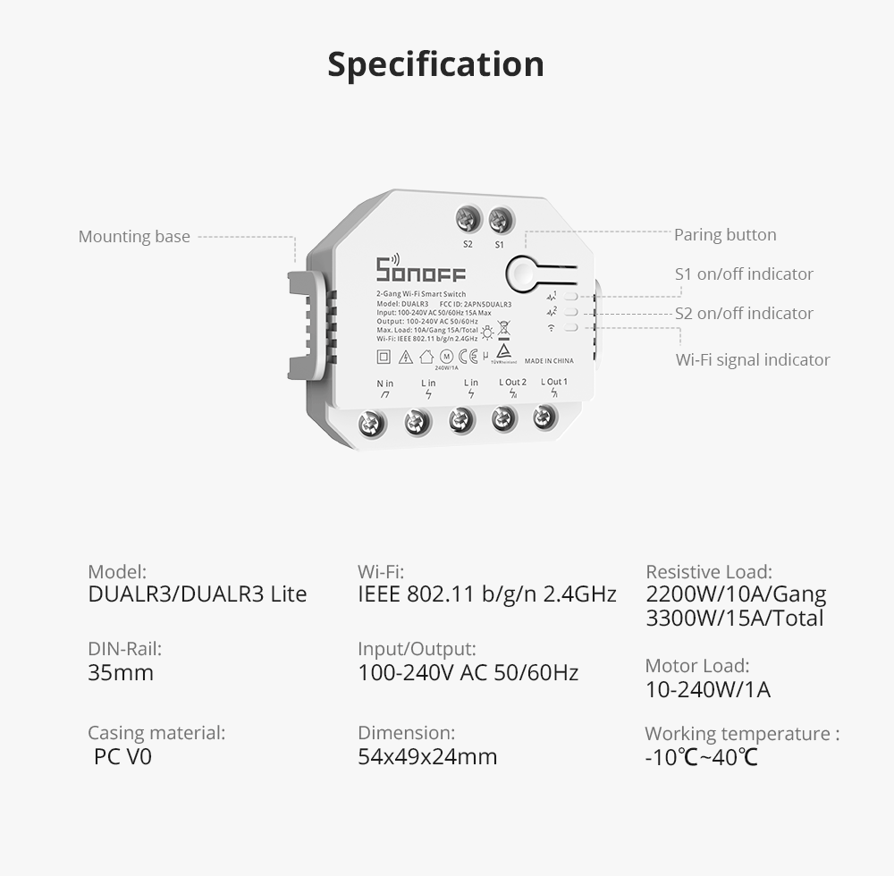 SONOFF DUAL R3 - 230V 2 Gang Wi-Fi Smart Switch - Image 9