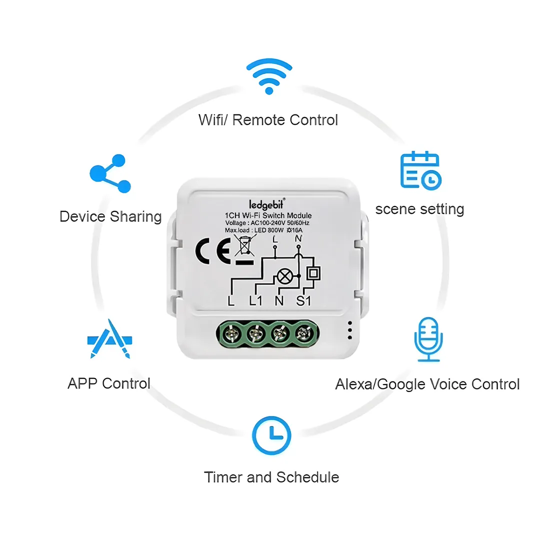 Ledgebit WiFi Smart Breaker, 1-Gang Module – 5A, App & Voice Control - Image 5