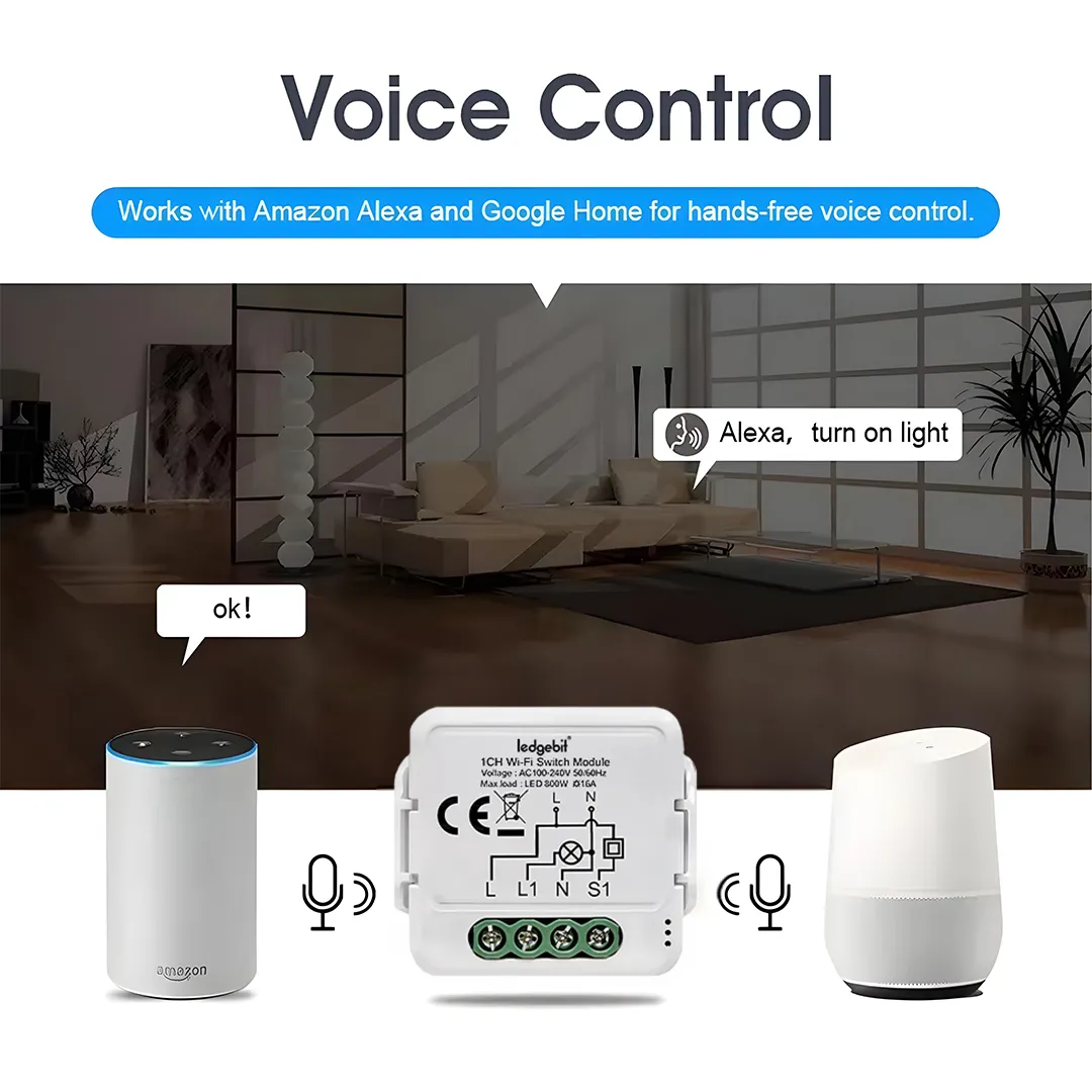 Ledgebit WiFi Smart Breaker, 1-Gang Module – 5A, App & Voice Control - Image 8