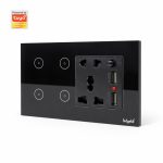 Ledgebit 4 Button Smart Switch With Socket – 13A Outlet with USB | Zigbee Bridge-Hub Required (Black)