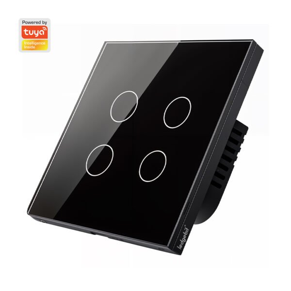 Ledgebit Smart Touch Light Switch – WiFi, 4 Gang (Black)